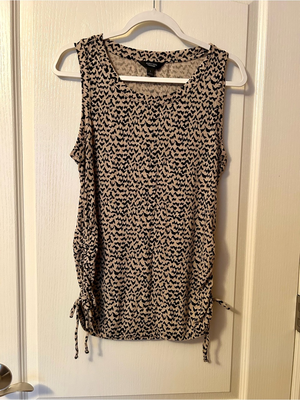 Simply Vera Vera Wang Cream Tank with Black Abstract Print and Side Drawstrings